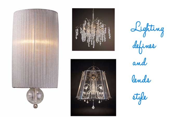 a collage of 3 different lamps with the caption, "Lighting defines and lends style"